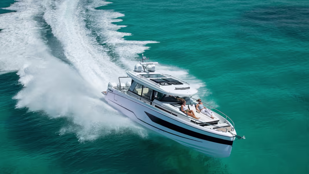 Small speedboat on turquoise water